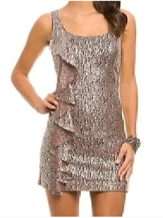 Guess Dresses & Skirts - Guess Brown Silver Metallic Knit Sleeveless Mini Dress Size 5 Party Club Y2K